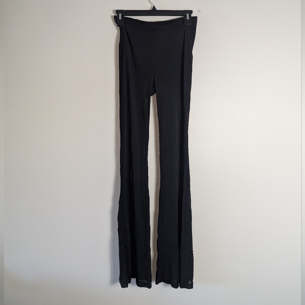L NWT White Fox Black No Clarity Sheer Flare Leg Pants